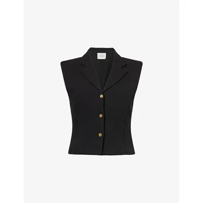 Le Kasha Womens Black Sawadah Notch-lapels Linen Vest Xs