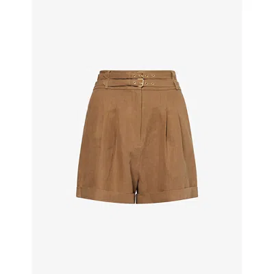 Le Kasha Womens Tabacco Aqiva Pleated Linen Shorts In Brown