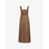 Le Kasha Womens Tabacco Assiout A-line Linen Midi Dress
