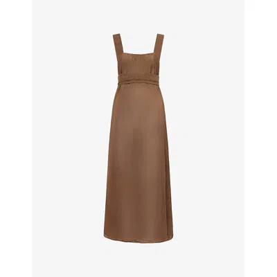 Le Kasha Womens Tabacco Assiout A-line Linen Midi Dress In Brown