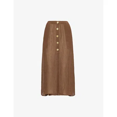 Le Kasha Womens Tabacco Hays Button-down Linen Midi Skirt