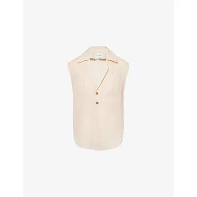 Le Kasha Womens Peach Sanabo Sleeveless Linen Shirt In Orange