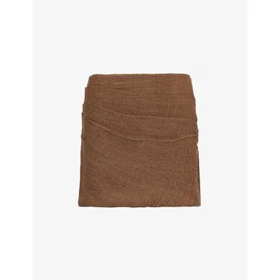 Le Kasha Womens  Spetses Pleated Linen Mini Skirt In Brown