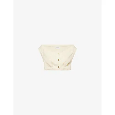 Le Kasha Womens Yellow Tamra Cropped Linen  Top Xs
