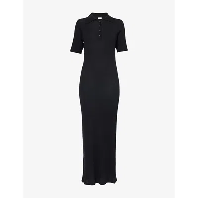 Le Kasha Womens Pointed-collar Ribbed Knit Maxi Dress Black