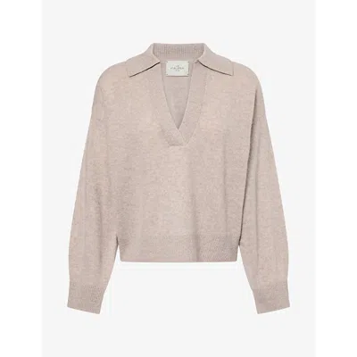 Le Kasha Womens Polo V-neck Brushed Cashmere Jumper Light Brown In Neutral