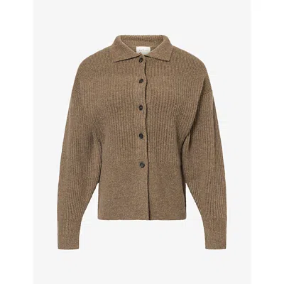 Le Kasha Womens Ribbed Long-sleeve Cashmere Knitted Cardigan Olive In Brown