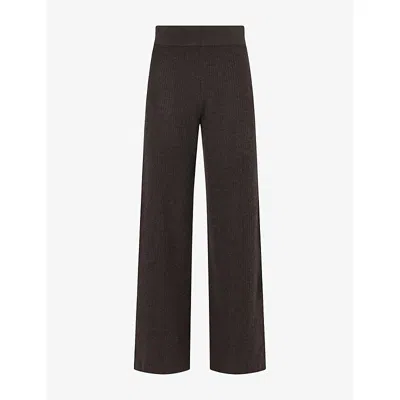 Le Kasha Womens Ribbed Straight-leg Cashmere Knit Trousers Chocolat In Brown
