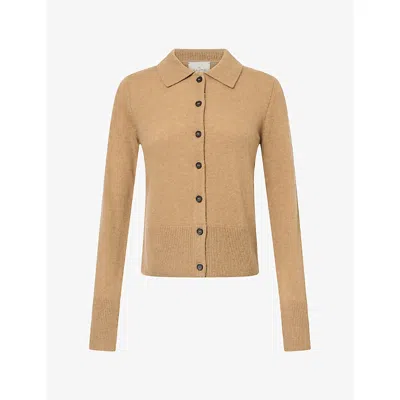 Le Kasha Womens Ribbed-trims Cashmere Knitted Polo Cardigan Camel Xs In Brown