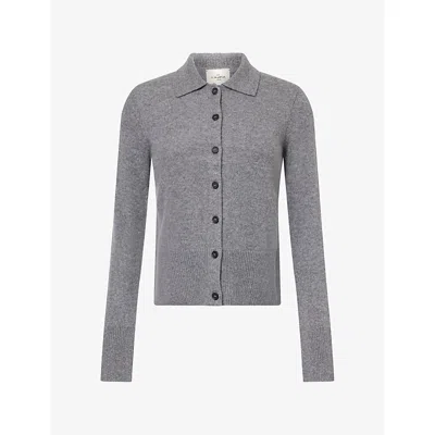 Le Kasha Womens Ribbed-trims Cashmere Knitted Polo Cardigan Mid Grey In Gray