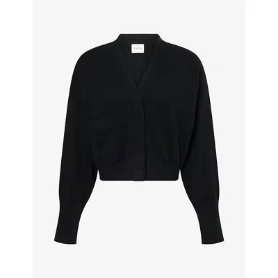 Le Kasha Womens Single-pocket Cropped Cashmere Knit Cardigan Black
