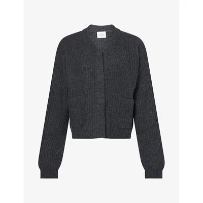 Le Kasha Womens Snap-button Brushed Cashmere Cardigan Charcoal In Gray