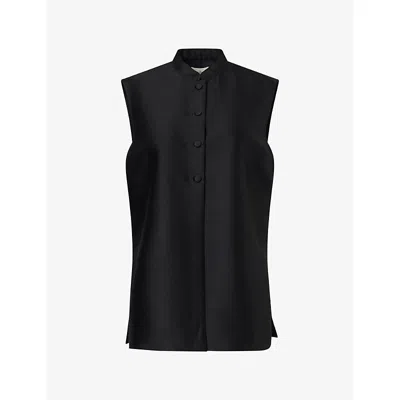 Le Kasha Womens Stand-collar Sleeveless Wool-blend Shirt Black In Blue