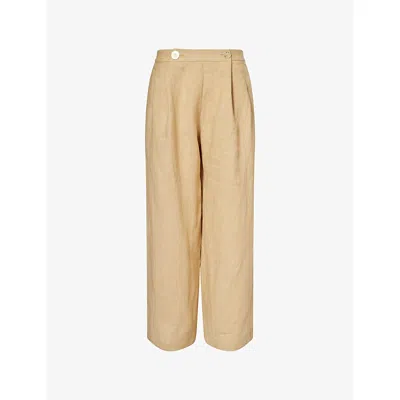 Le Kasha Womens Straw Beige Minuf Wide-leg Linen Trousers