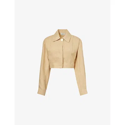 Le Kasha Womens Straw Beige Qaftah Crop Linen Jacket