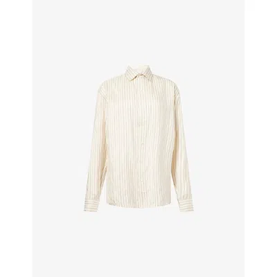 Le Kasha Womens Stripes Cream/wine Songino Striped Silk Shirt