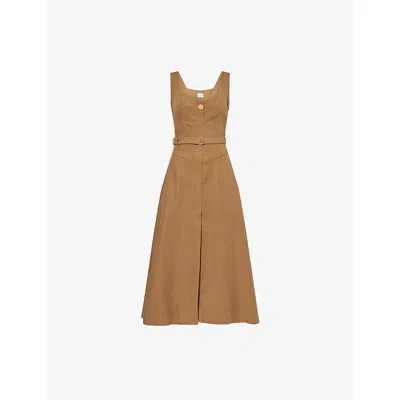 Le Kasha Womens Tabacco Subu Belted Linen Midi Dress Xs
