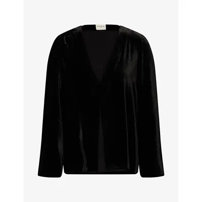 Le Kasha Womens V-neck Long-sleeve Velvet Top Black