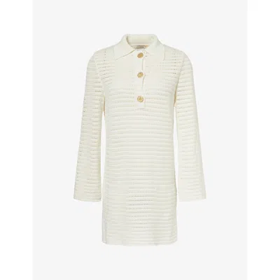 Le Kasha Womens  Iqsas Crochet Linen Mini Dress In White