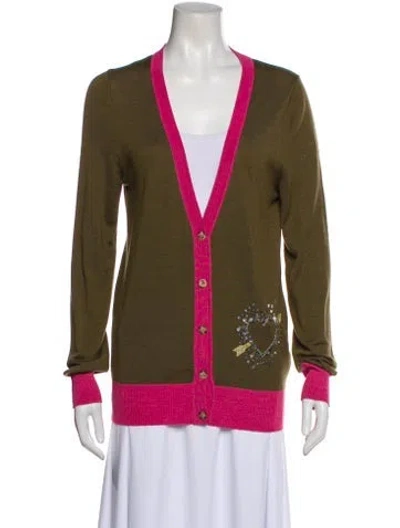 Pre-owned Le Lion Colorblock Pattern V-neck Sweater In Green