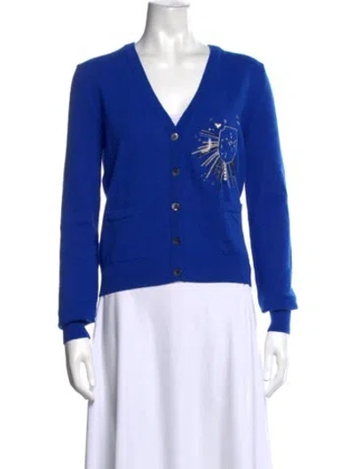 Pre-owned Le Lion Merino Wool Graphic Print Sweater In Blue