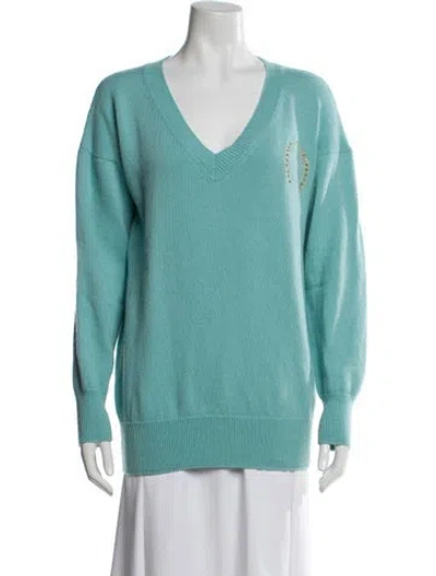 Pre-owned Le Lion Merino Wool V-neck Sweater In Blue