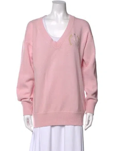 Pre-owned Le Lion Merino Wool V-neck Sweater In Pink