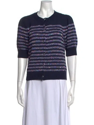 Pre-owned Le Lion Striped Crew Neck Sweater In Blue