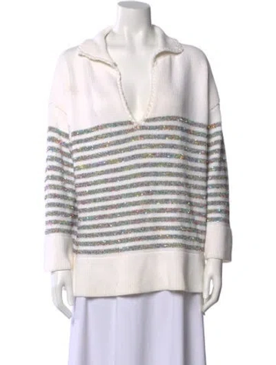 Pre-owned Le Lion Striped V-neck Sweater In White