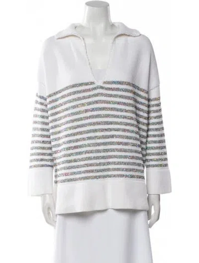 Pre-owned Le Lion Striped V-neck Sweater In White