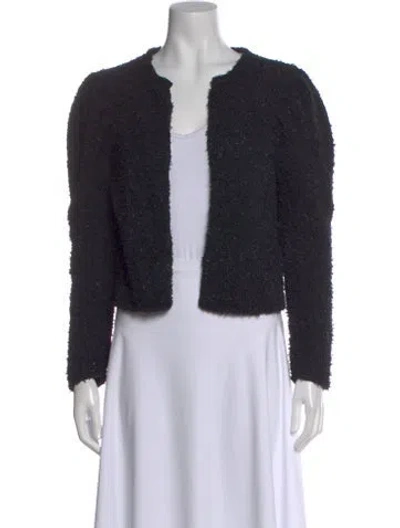 Pre-owned Le Lion Tweed Pattern Open Front Sweater In Black