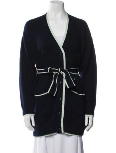 Pre-owned Le Lion Virgin Wool V-neck Sweater In Blue