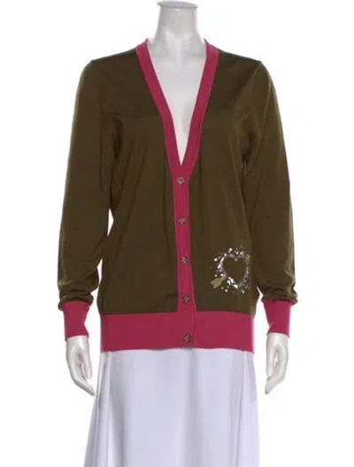 Pre-owned Le Lion Wool V-neck Sweater In Green