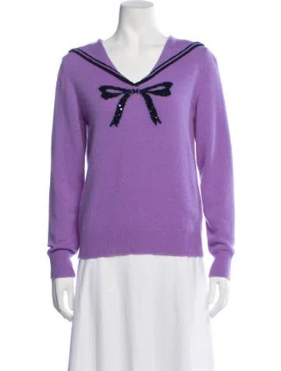Pre-owned Le Lion Wool V-neck Sweater In Purple