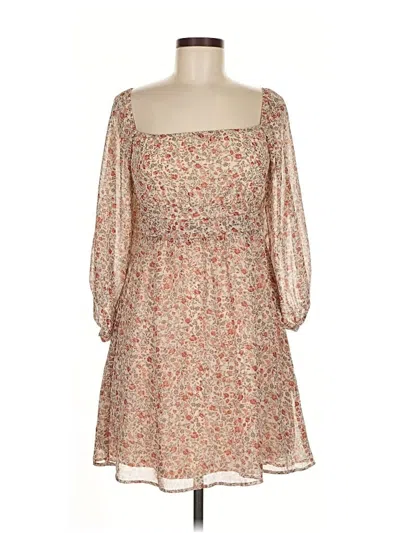 Pre-owned Le Lis 3/4 Sleeve Top Tan Square Neckline Tops In Brown