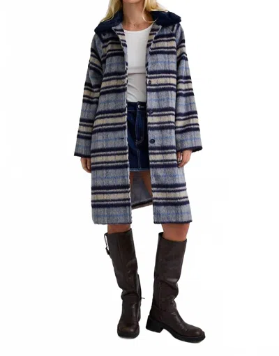 Le Lis A-line Plaid Coat In Blue In Multi