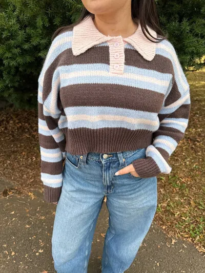 Le Lis Alaina Collared Sweater In Brown Light Blue Stripe In Multi