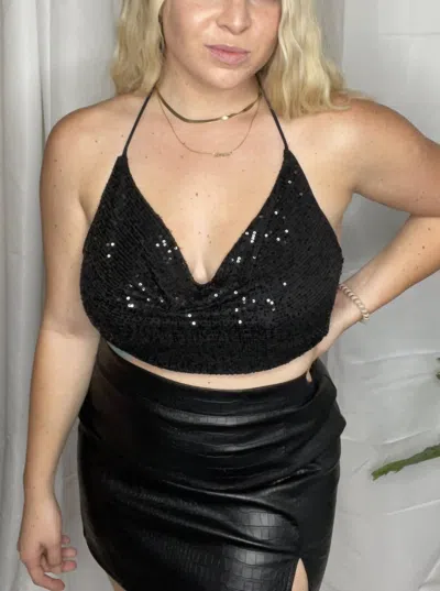 Le Lis All Night Sequin Tie Top In Black