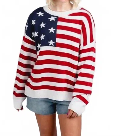 Le Lis American Flag Sweater Top In White/red Stripe In Multi