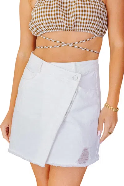 Le Lis Asymmetrical Denim Mini Skirt In White