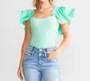 Le Lis Audrey Ruffled Bodysuit Top In Mint Green In Green