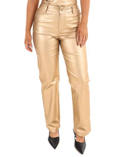 Le Lis Beautiful As You Foil Straight Pants In Gold