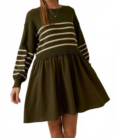 Le Lis Benson Striped Knit Combo Dress In Olive In Green