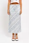 Le Lis Bias Cut Linen Maxi Skirt In White/blue In Multi