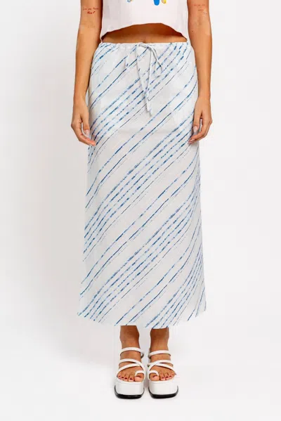 Le Lis Bias Cut Linen Maxi Skirt In White/blue In Multi