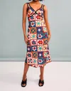 LE LIS BINDING DETAIL SLEEVELESS MIDI DRESS IN TAN MULTI