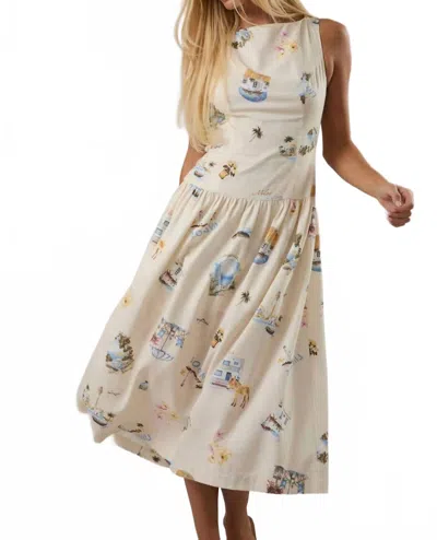 Le Lis Boat Neck Drop Waist Midi Dress In Cream Multi In White