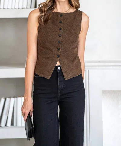 Le Lis Boatneck Cheetah Button Down Vest In Brown/ Black
