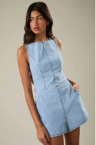 Le Lis Boatneck Sleeveless Romper In Light Denim In Blue