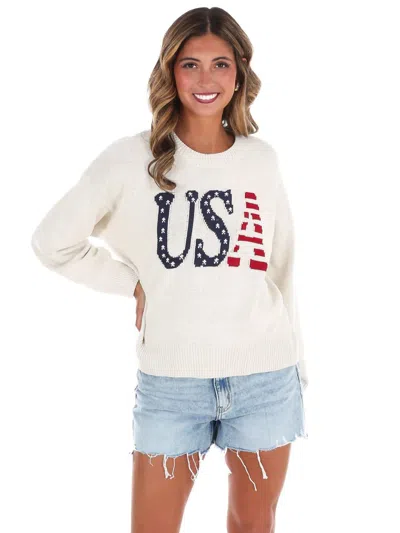 Le Lis Born Free Usa Long Sleeve Sweater In Ivory In Multi